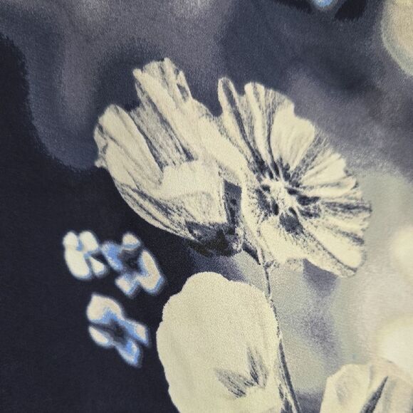 Rose & Olive Navy Floral Blouse Women's 2X Chiffon Cut-Out Long Sleeve Work Top - Picture 7 of 11